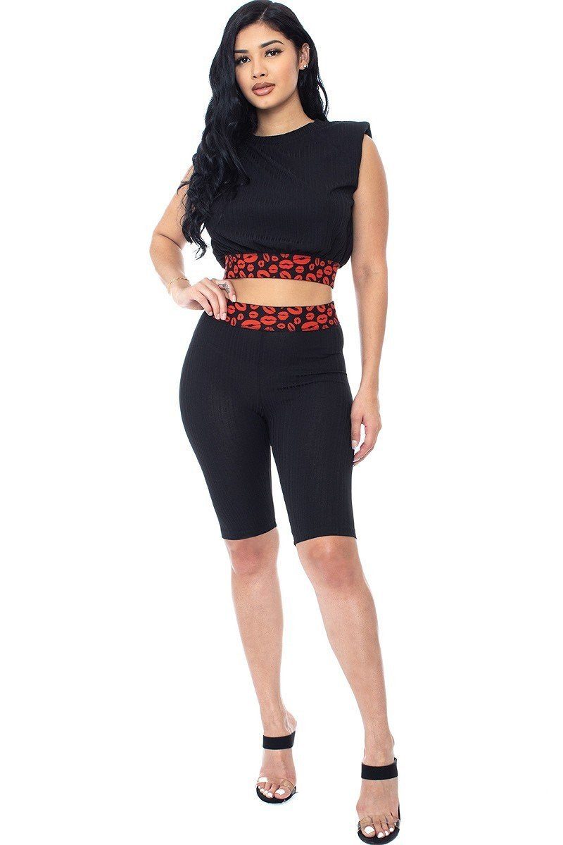 Black Shoulder Pad And Leopard Detailed Biker Women's Shorts