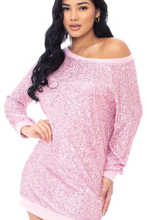 Blush Sequin Wide Neck Boxy Mini Dress