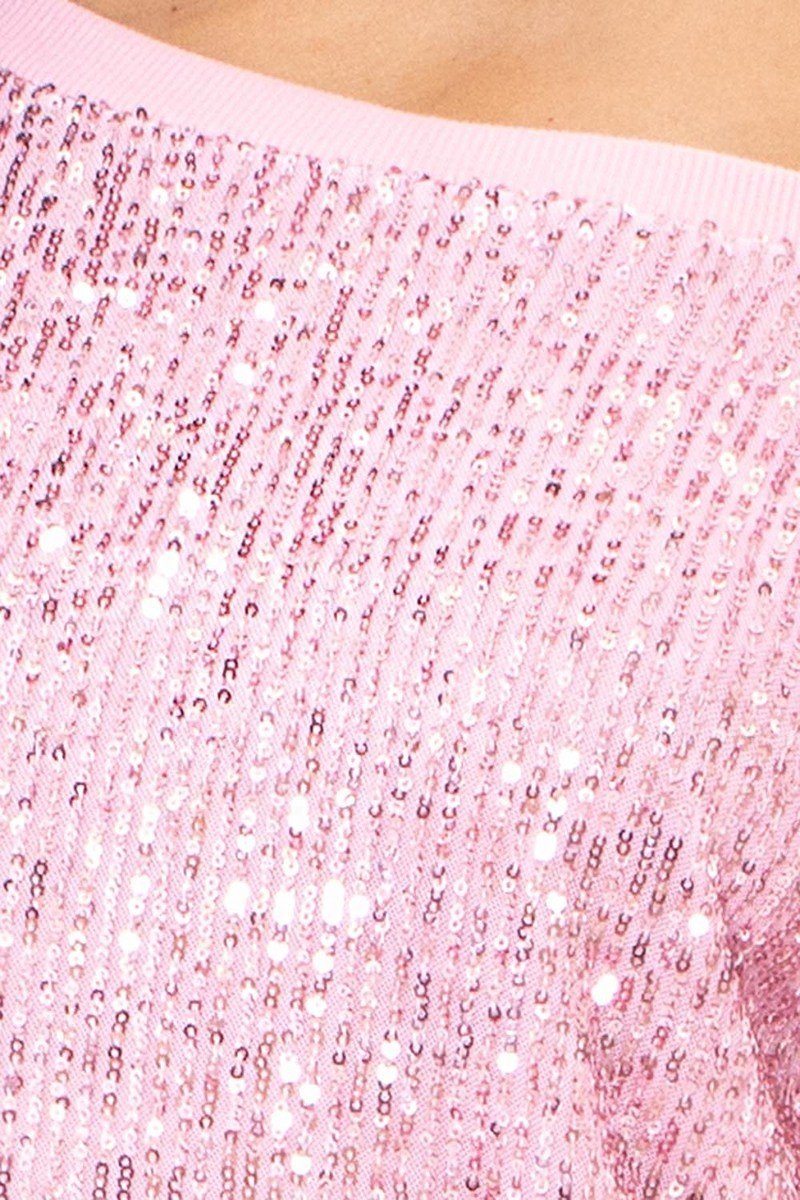 Blush Sequin Wide Neck Boxy Mini Dress