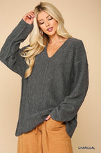Grey Solid V-neck Soft Sweater Top With Cut Edge