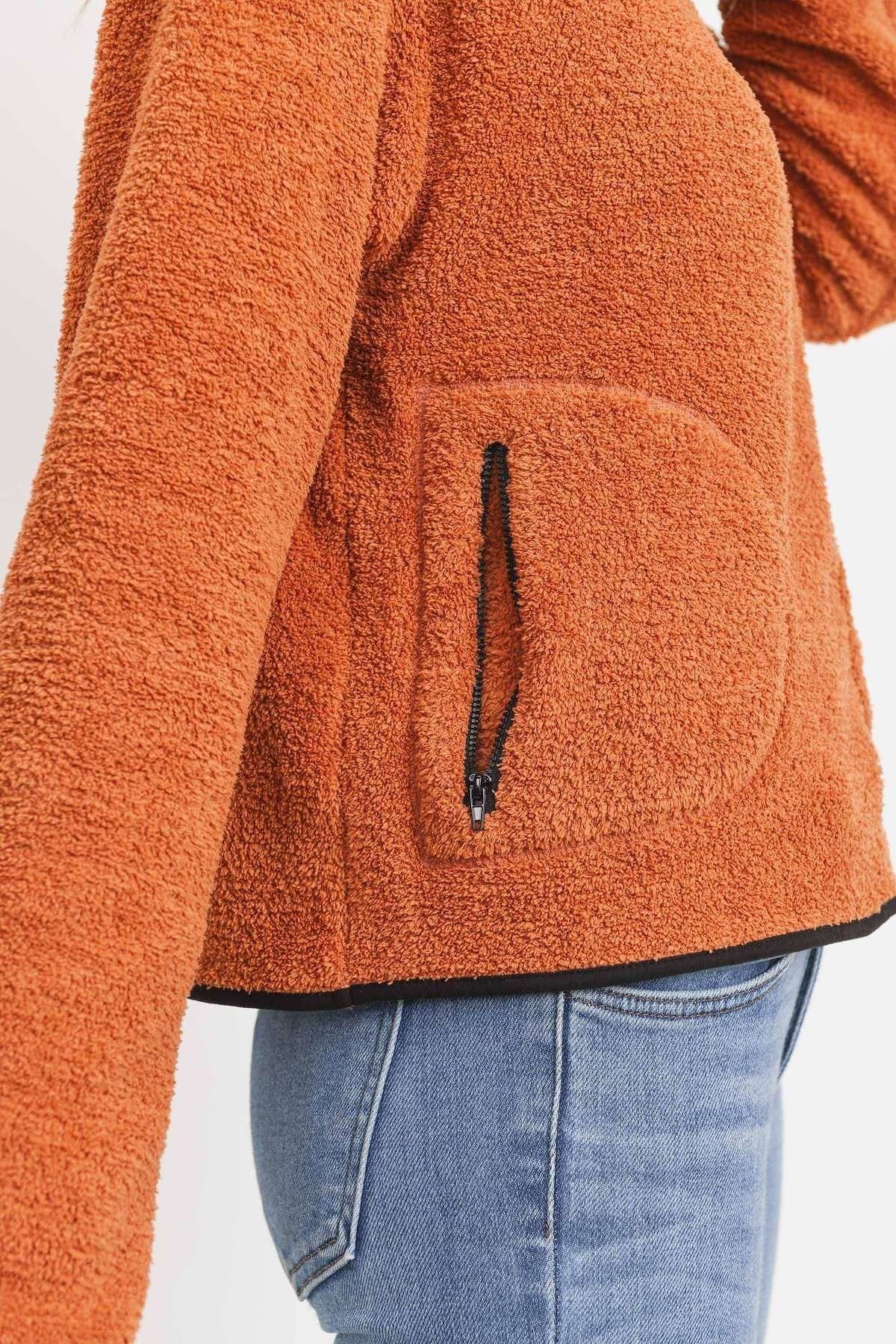 Terracotta Long Sleeve Half Zipper Pullover Loopie Terry