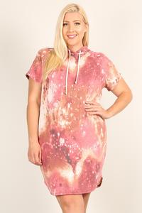 Brown Plus Size Tie-dye Print Relaxed Fit Dress