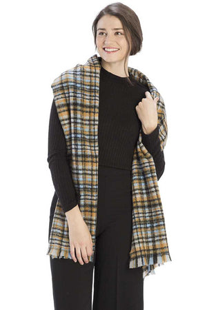 Yellow Colored Plaid Checkered Women's Scarf