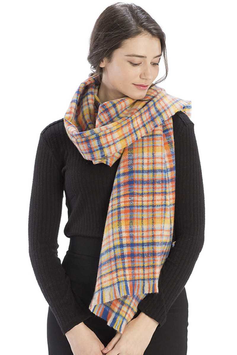 Yellow Colored Plaid Checkered Women's Scarf