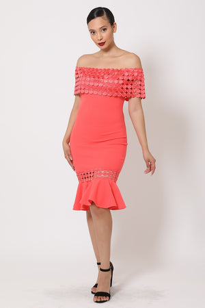 Red Off Shoulder Crochet Band Fashion Dress