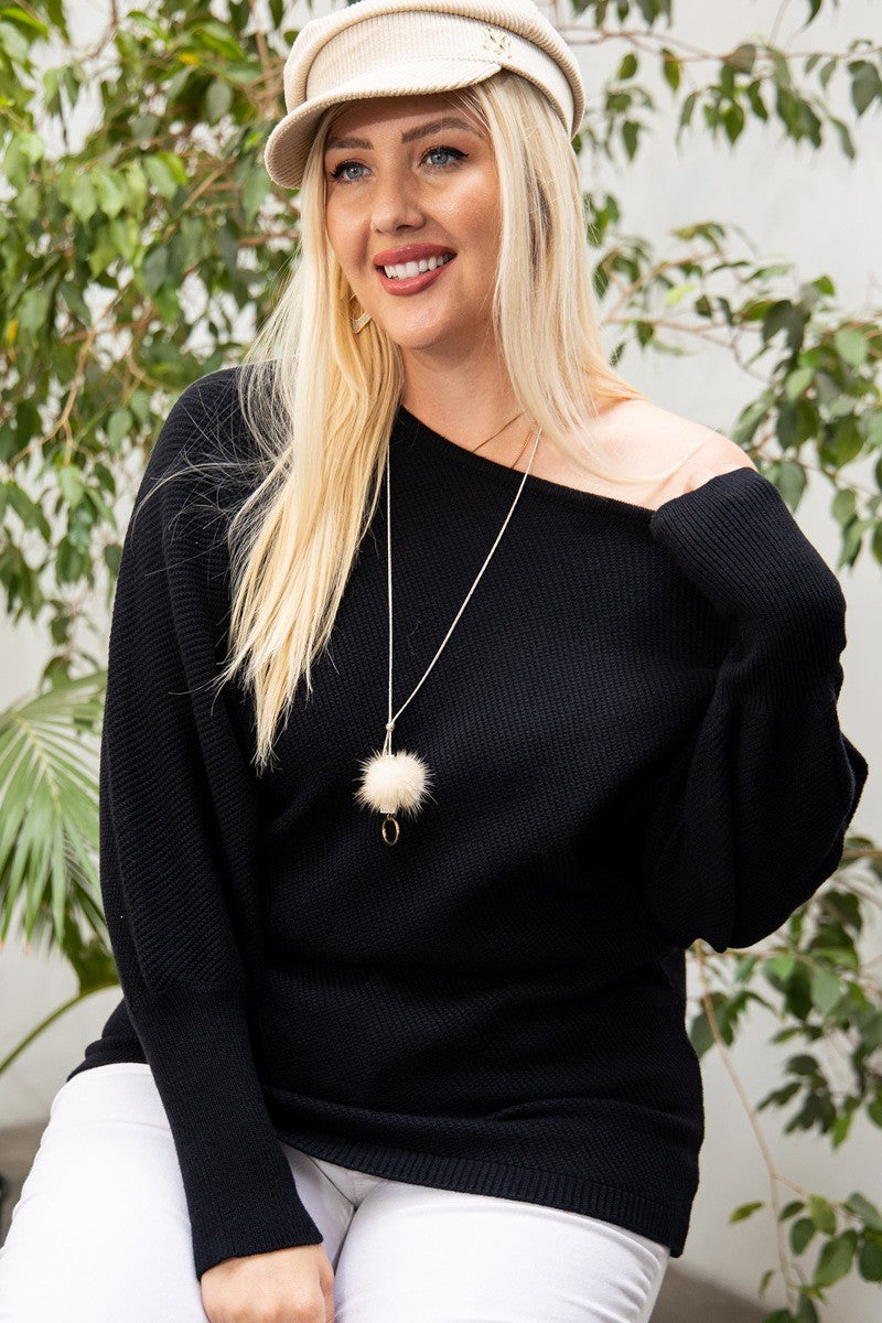 Black Round Neck Long Sleeve Solid Sweater