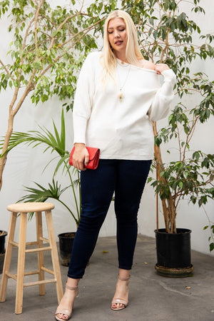 Ivory Round Neck Long Sleeve Solid Sweater