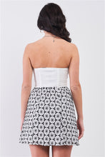 White & Black Floral Crochet Sleeveless & Strapless Smock Back Detail Mini Dress