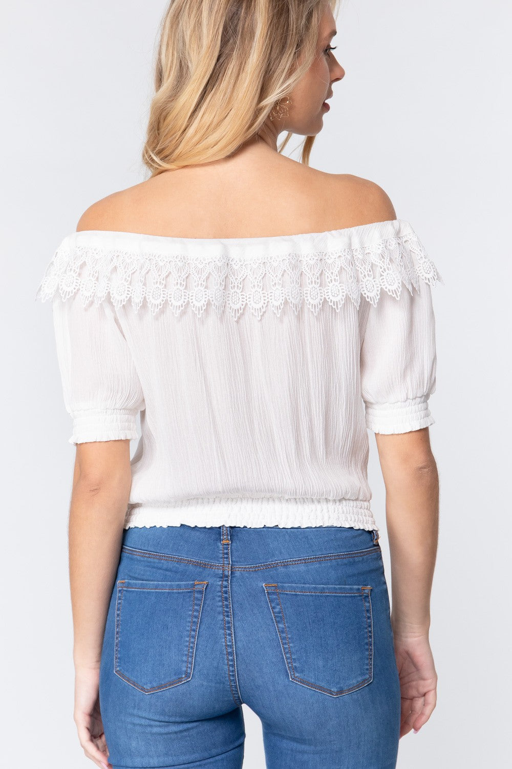 Off White Off Shoulder Lace Detailed Top