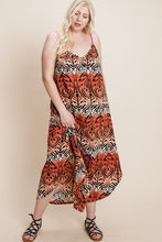 Orange Plus Size Tie Dye Ombre Damask Print Anna Print Cami Maxi Dress
