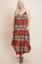 Orange Plus Size Tie Dye Ombre Damask Print Anna Print Cami Maxi Dress