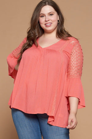 Coral Solid Woven Babydoll Women's Blouse