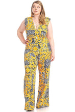 Black & Yellow Greek Key Print Formal Jumpsuit