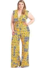 Black & Yellow Greek Key Print Formal Jumpsuit