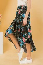 Black Floral with High Low Ruffle Trim Skirt