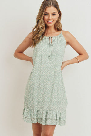 Sage Ruffled Floral Sleeveless Dress