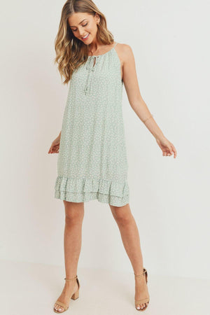 Sage Ruffled Floral Sleeveless Dress