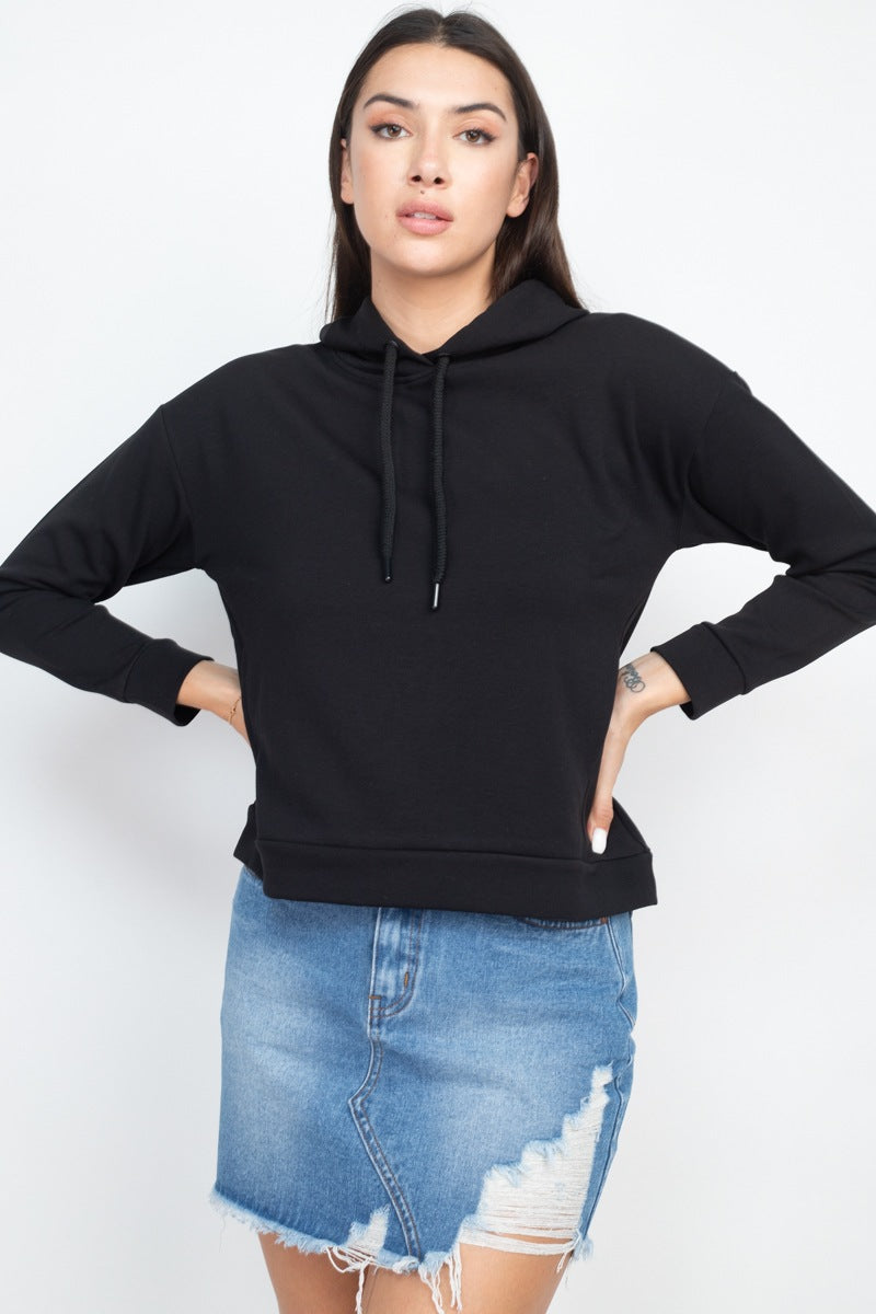 Black Self-tie Drawstrings Women's Hoodie