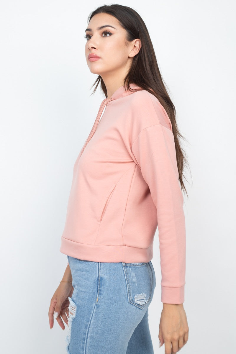 Mauve Self-tie Drawstrings Knit Women's Sweater