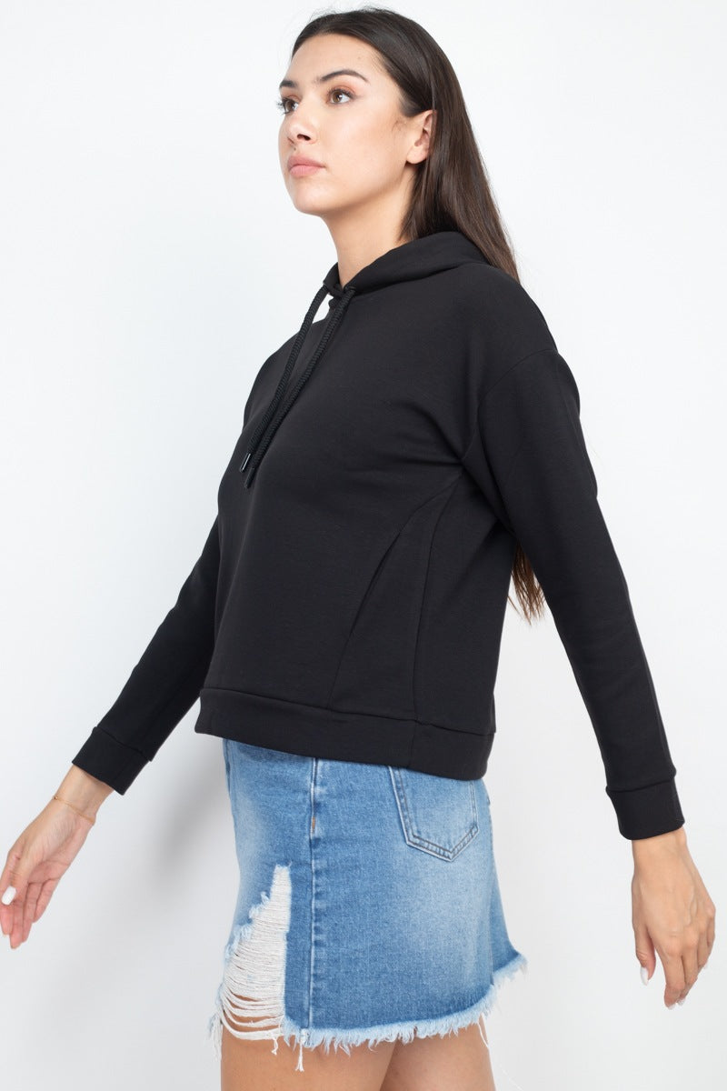 Black Self-tie Drawstrings Women's Hoodie