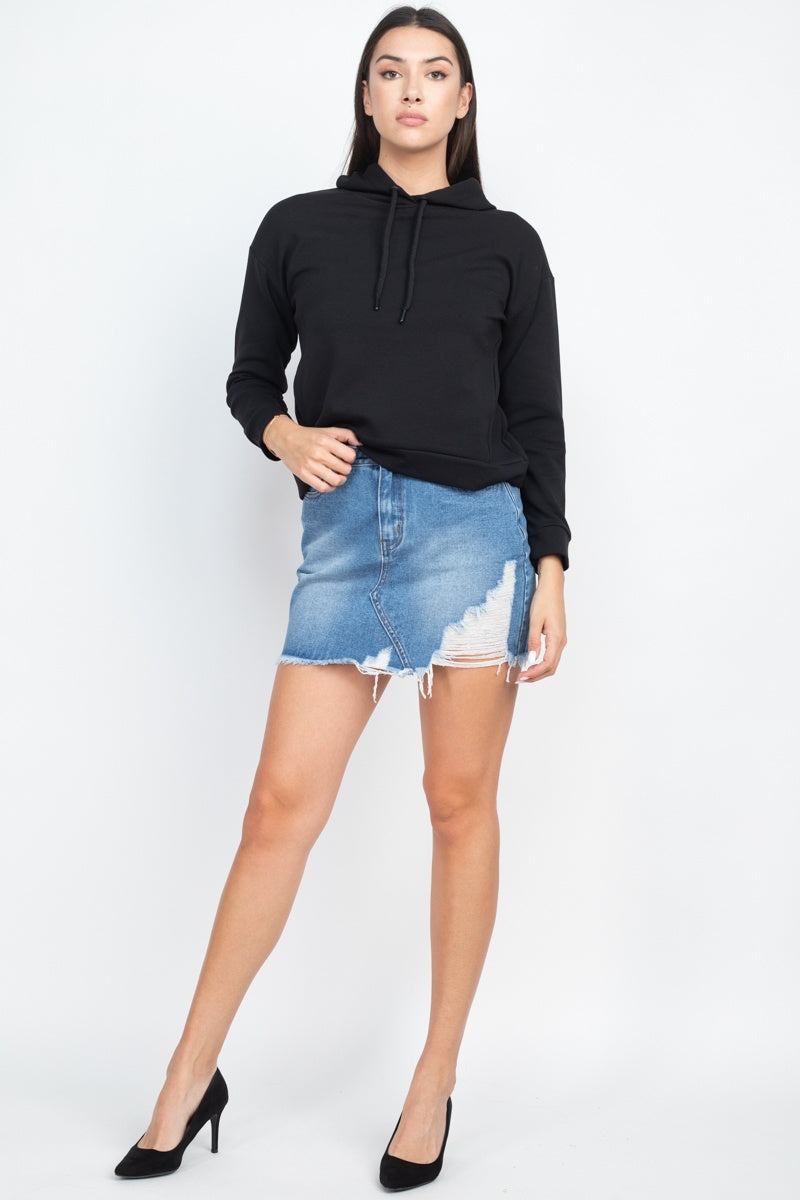Black Self-tie Drawstrings Women's Hoodie