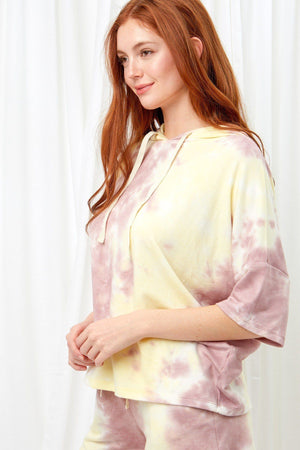 Mauve & Yellow Knit Tie Dye Hoodie