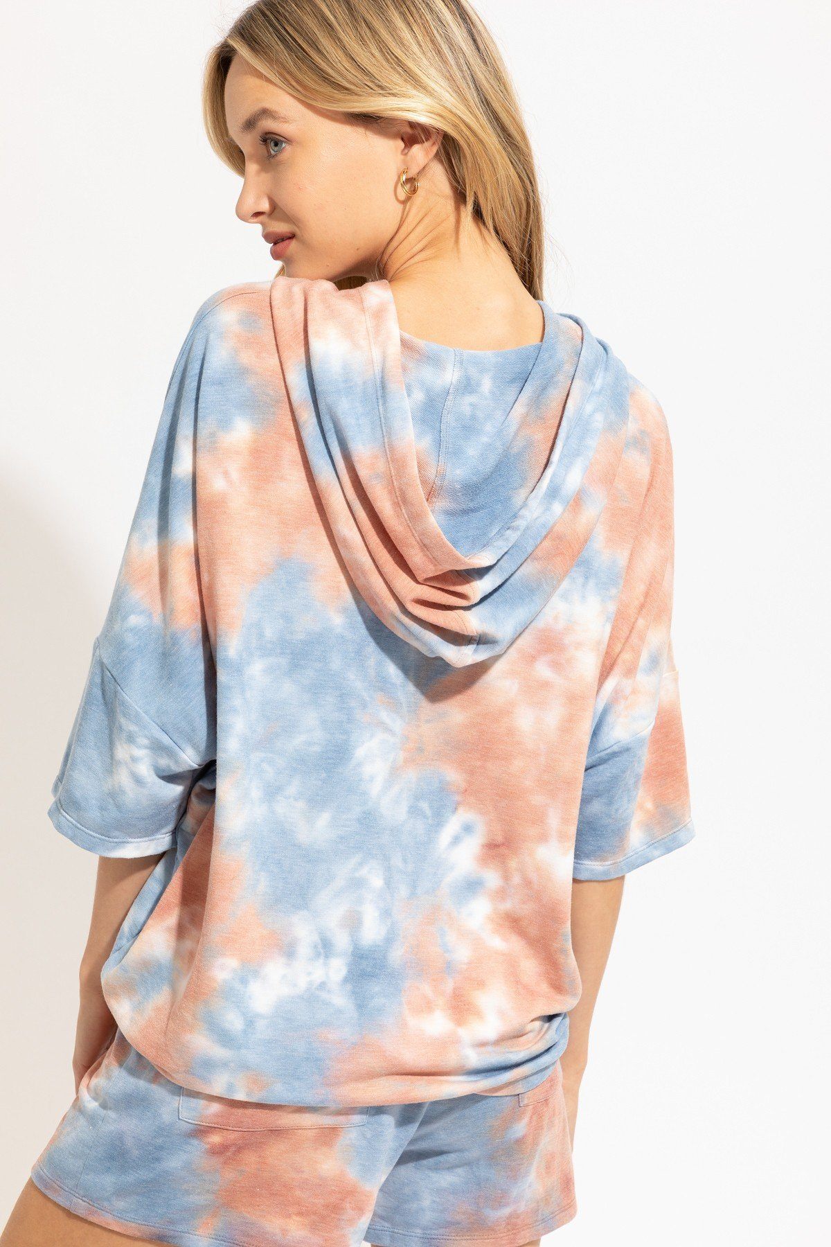 Blue Knit Tie Dye Hoodie