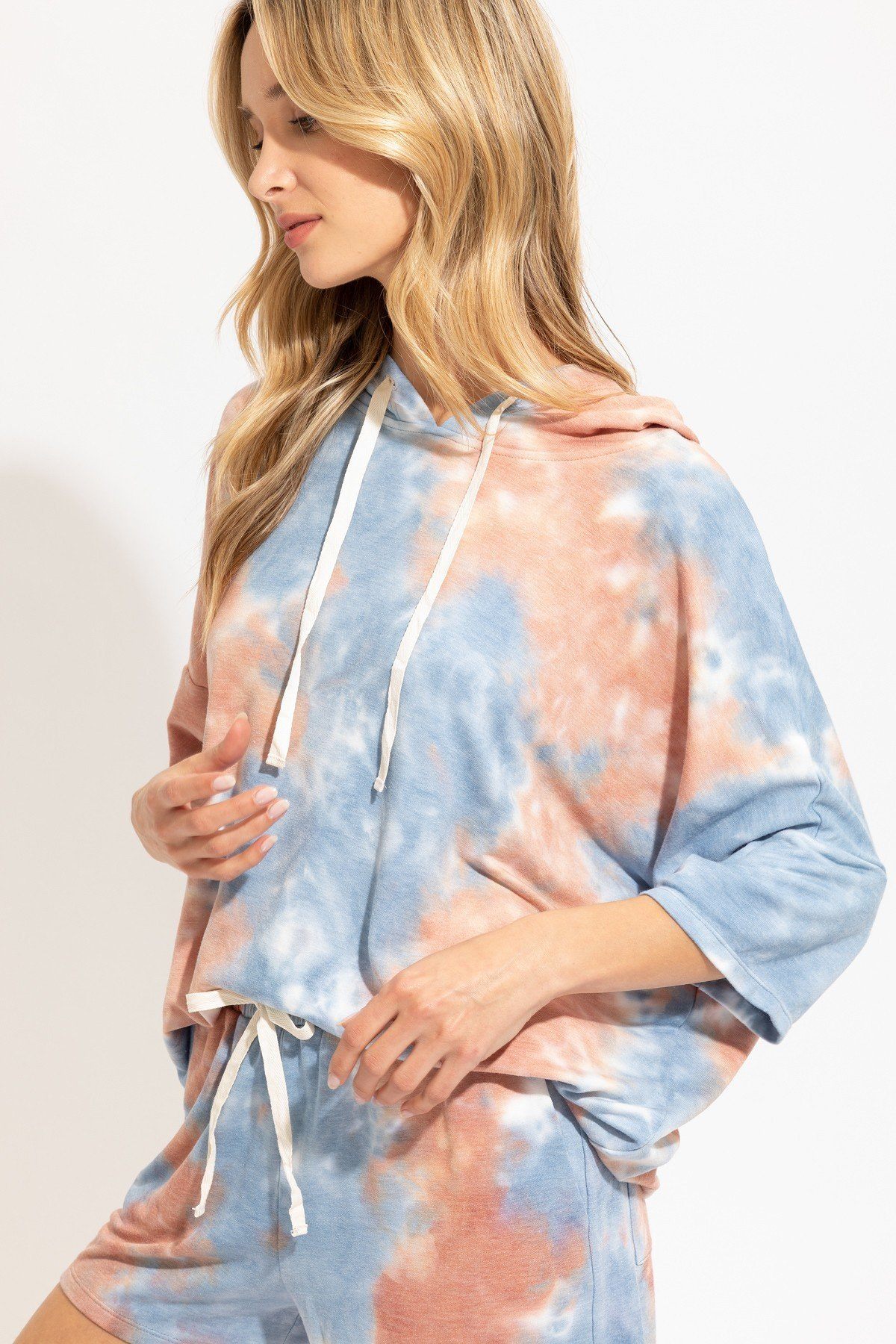Blue Knit Tie Dye Hoodie