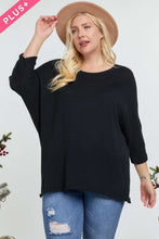 Black Solid Round Neck 3/4 Sleeve Sweater Top