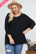 Black Solid Round Neck 3/4 Sleeve Sweater Top