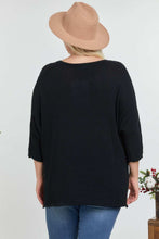 Black Solid Round Neck 3/4 Sleeve Sweater Top