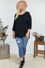Black Solid Round Neck 3/4 Sleeve Sweater Top