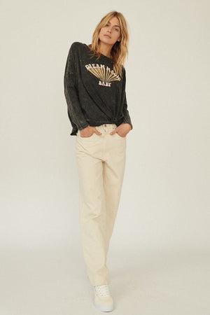 Black Mineral Washed Knit Top