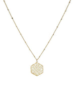 Gold Tone Fashion Pearl Wraps Hexagon Pendant Necklace