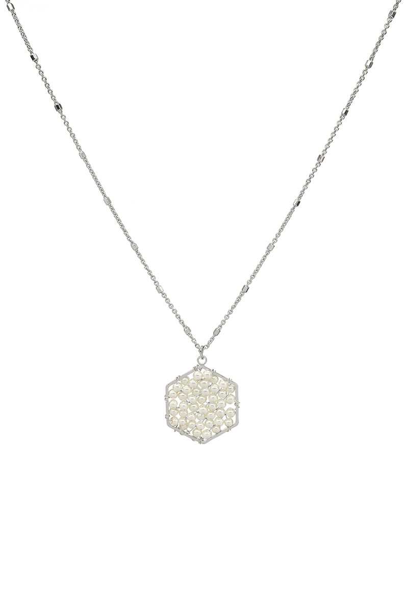 Gold Fashion Pearl Wraps Hexagon Pendant Necklace