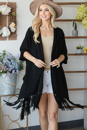 Black Draped Poncho Cardigan With String Detail