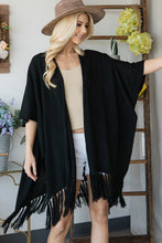 Black Draped Poncho with String Detail Cardigan