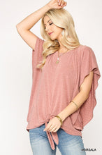Marsala Leopard Ruffled Sleeve Jacquard Knit Jersey Top With Front Tie