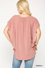 Marsala Leopard Ruffled Sleeve Jacquard Knit Jersey Top With Front Tie