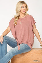 Marsala Leopard Ruffled Sleeve Jacquard Knit Jersey Top With Front Tie