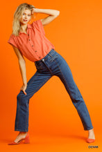 Denim Panel Straight Cut Denim Jeans With Pockets