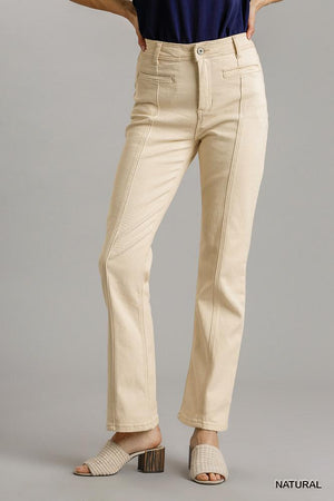 Khaki Natural Panel Straight Cut Women's Denim Jeans With Pockets