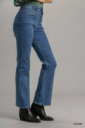 Blue Panel Straight Cut with Pockets Denim Jeans