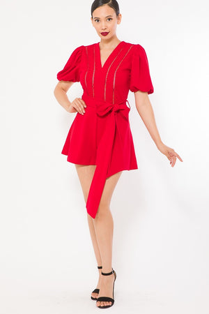 Red Crochet Detailed Fashion Romper