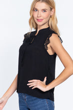Black Lace Sleeve China Colllar Woven Top