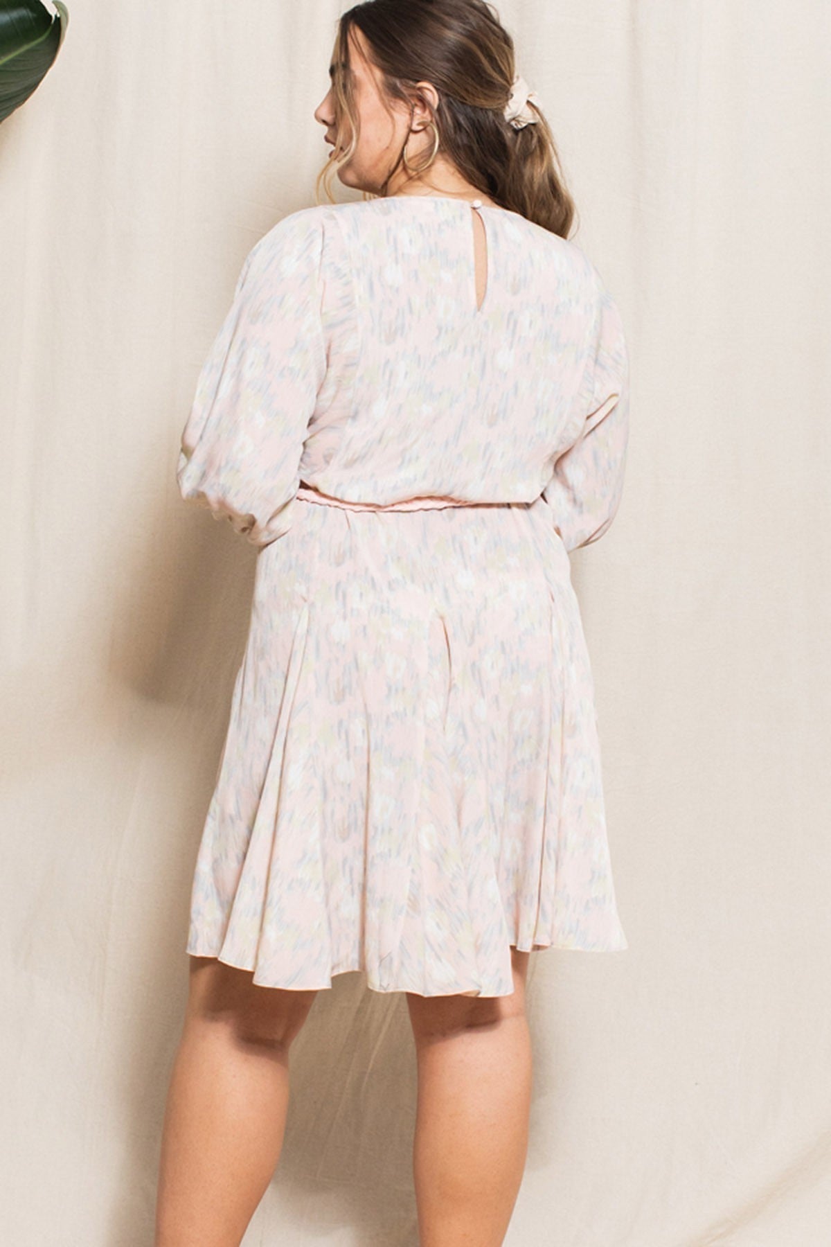 Pink Abstract Printed Mini Swing Woven Dress