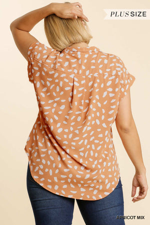 Apricot Mix V-neck Dalmatian Print Button Front Women's Top
