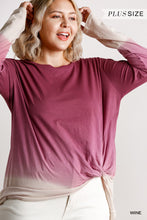 Wine Ombre Print Cotton Made Long Sleeve Women's Top