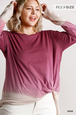 Wine Ombre Print Cotton Made Long Sleeve Women's Top