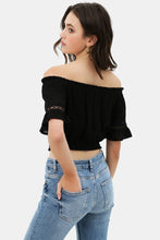 Black Lace Waist Band Sleeves Cropped Top with Trim On The Front